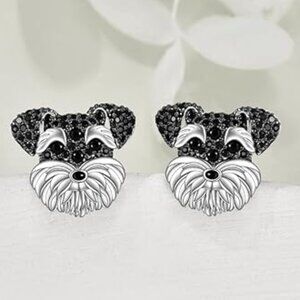 Schnauzer Dog Lovers Pets Sterling Silver CZ Crystal Rhinestone Stud Earrings